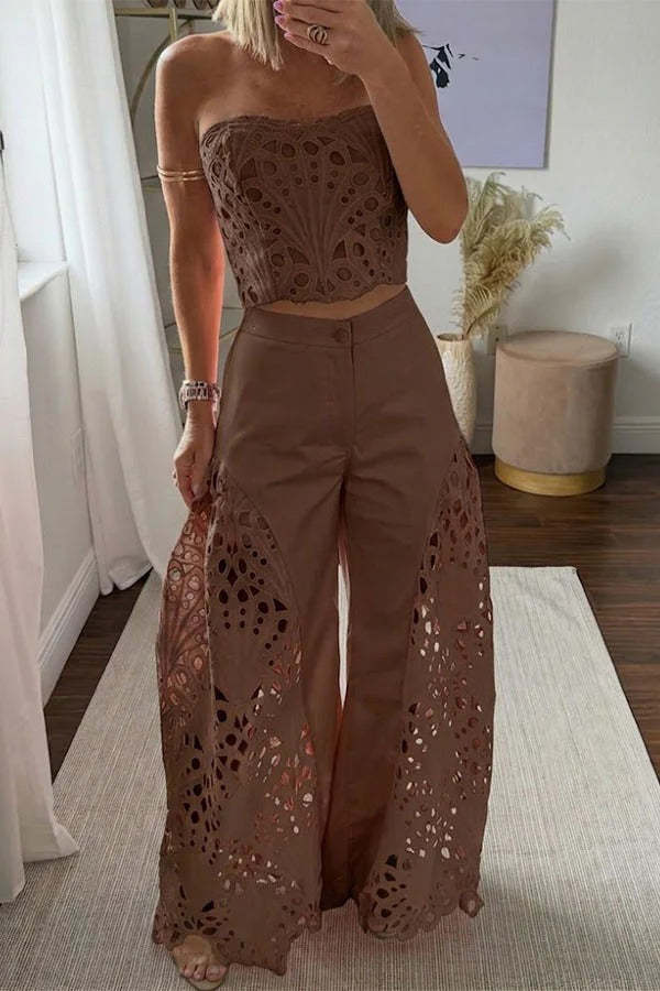 Sienna Embroidered Cut-Out Palazzo Pants Two-Piece Set