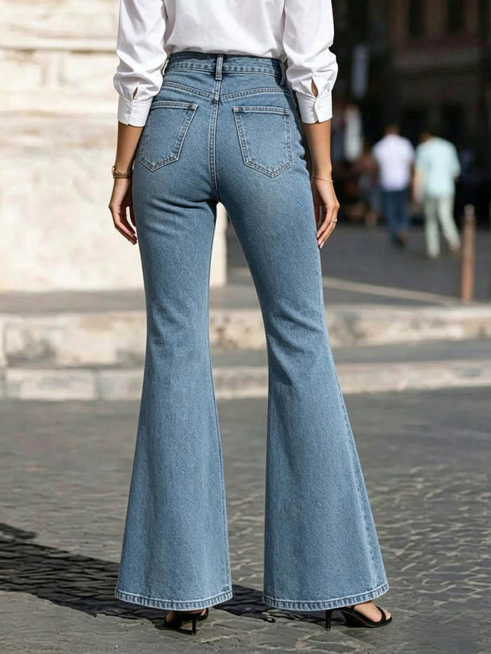 Women's High-waisted Loose-fit Lace-paneled Flared Wide-leg Jeans