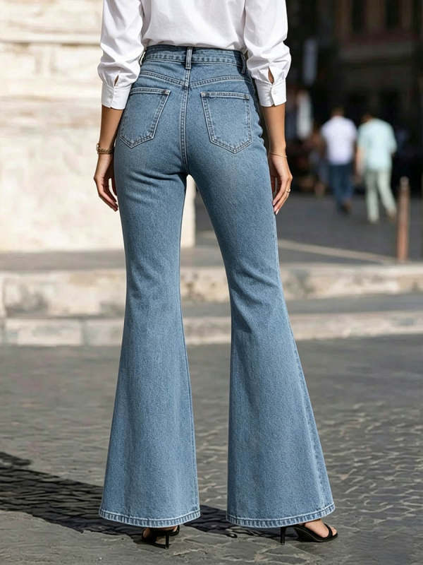 Women's High-waisted Loose-fit Lace-paneled Flared Wide-leg Jeans