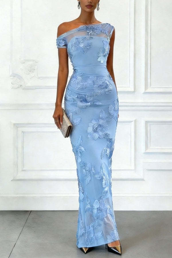Seraphina Asymmetric Floral Lace Bodycon Maxi Dress