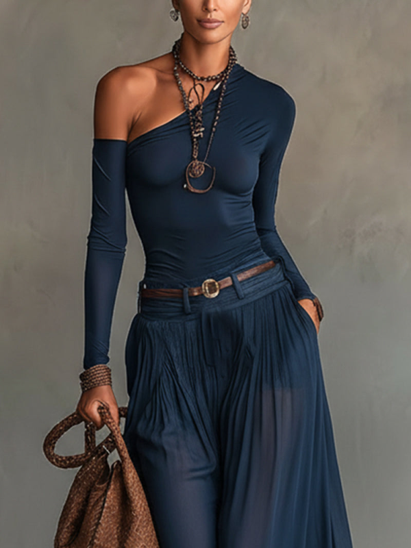 Elegant One-Shoulder Top and Skirt Set