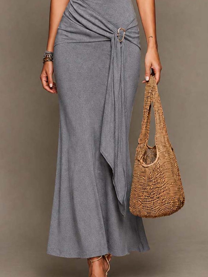 Asymmetric cut-out lace-up detail fishtail maxi dress