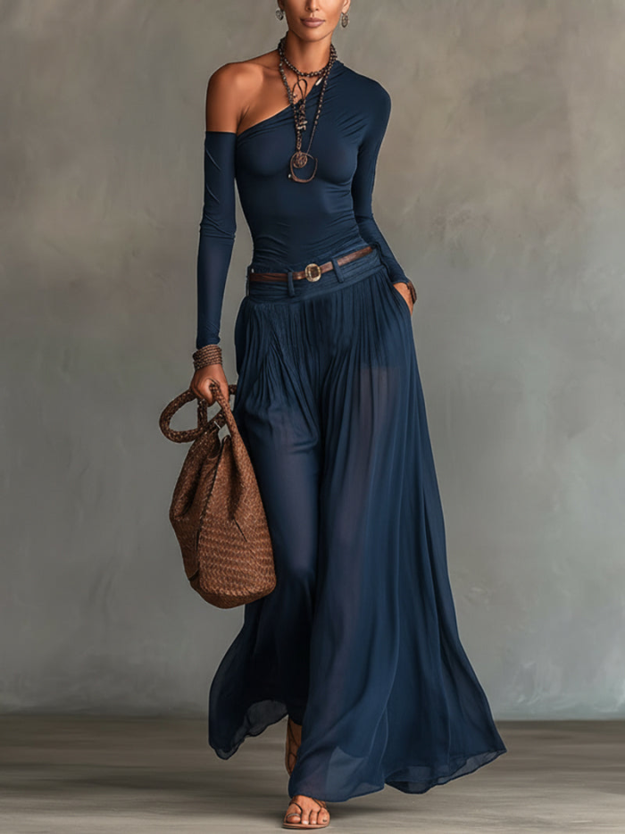 Elegant One-Shoulder Top and Skirt Set