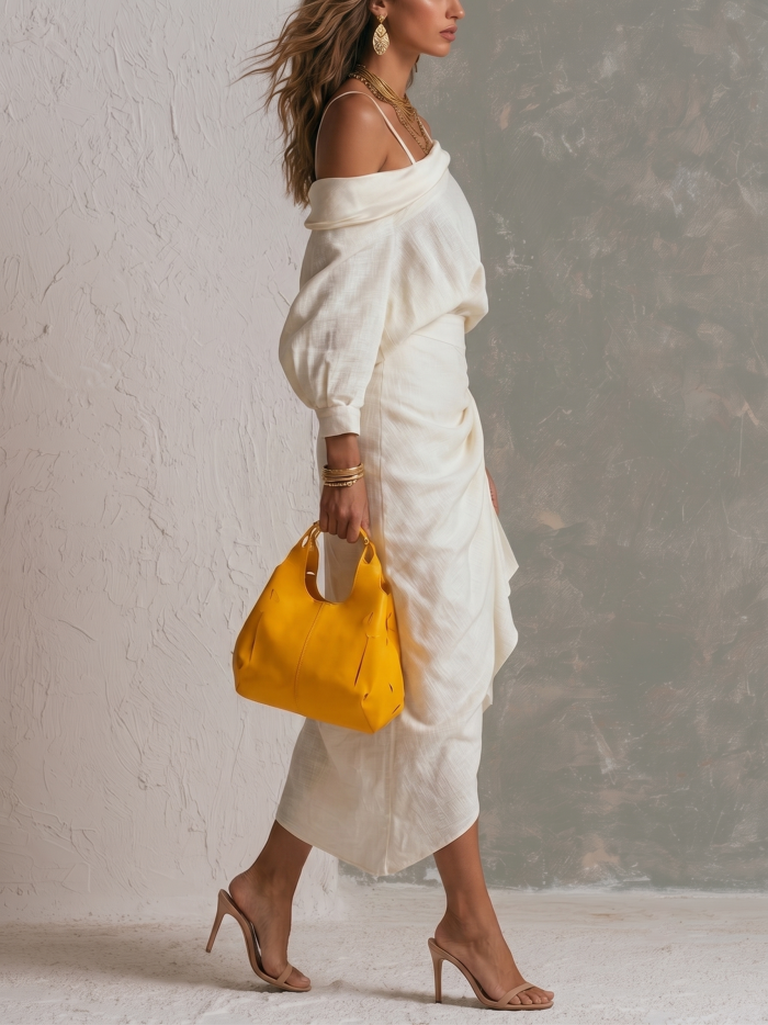 White Off-shoulder Top And Pleated Skirt Two-piece Set