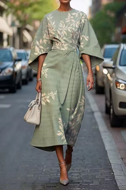 Artistic Floral Print Midi Dress