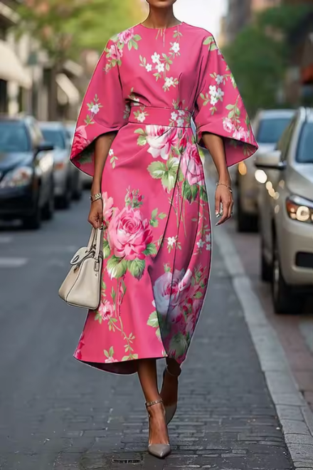 Artistic Floral Print Midi Dress