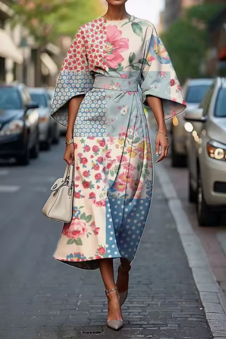 Artistic Floral Print Midi Dress