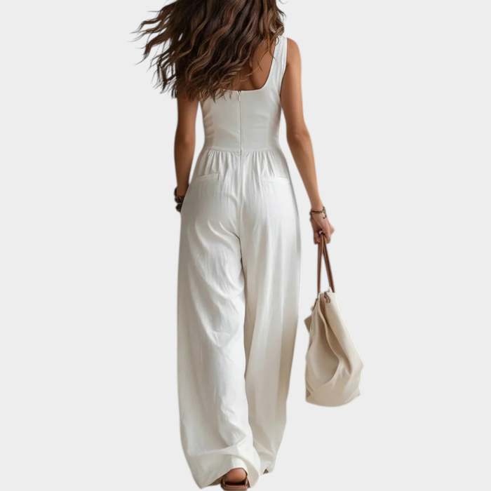 Button-Front Wide-Leg Jumpsuit
