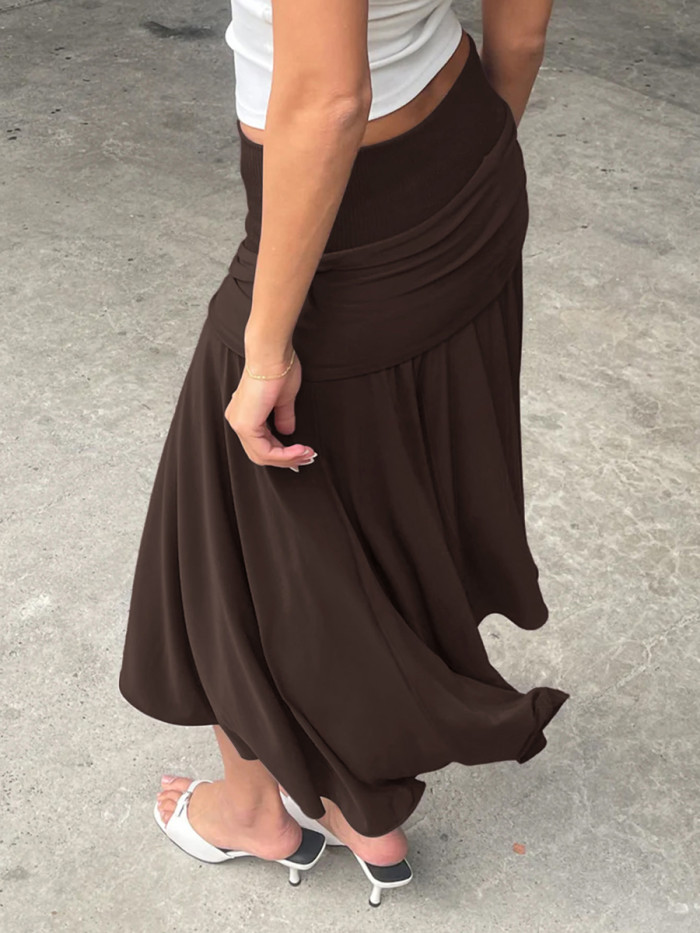 High Waisted Pleated Solid Color Tied Waist Skirts Bottoms