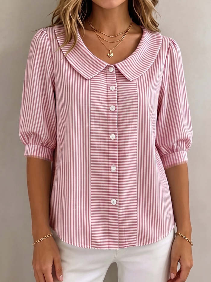 Elegant Striped Button Blouse | Classic Chic Long Sleeve Shirt For Women