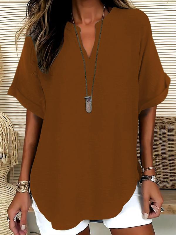 Soft Touch Notched Neck Blouse | Elegant Minimalist Long Sleeve Top