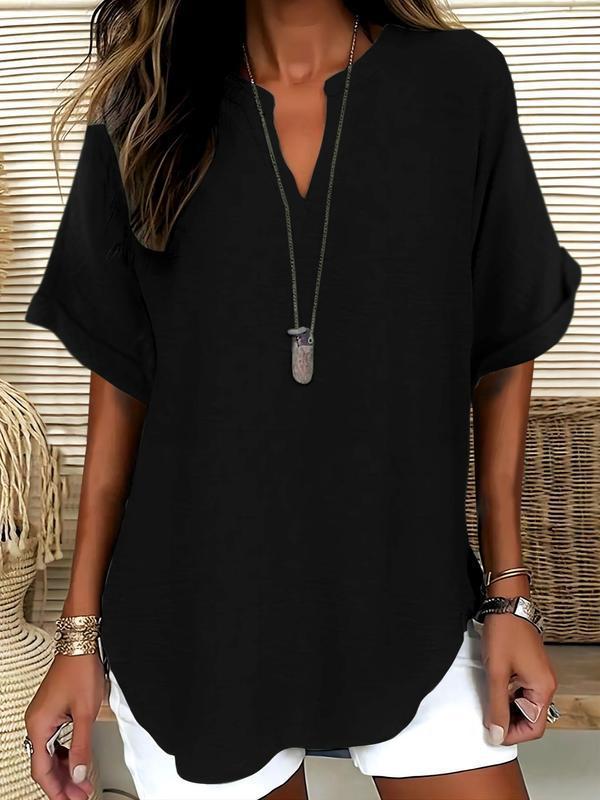 Soft Touch Notched Neck Blouse | Elegant Minimalist Long Sleeve Top