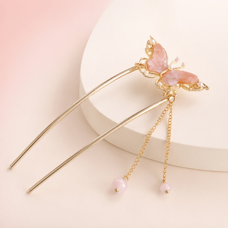 New Chinese Style Ancient Style National Style Hanfu Additions Cheongsam Partner Ancient Costume Styling Photography Outing 3D Dynamic Butterfly Hairpin, Tassel Hair Fork