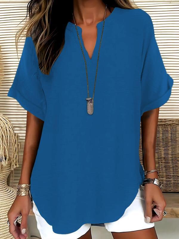 Soft Touch Notched Neck Blouse | Elegant Minimalist Long Sleeve Top