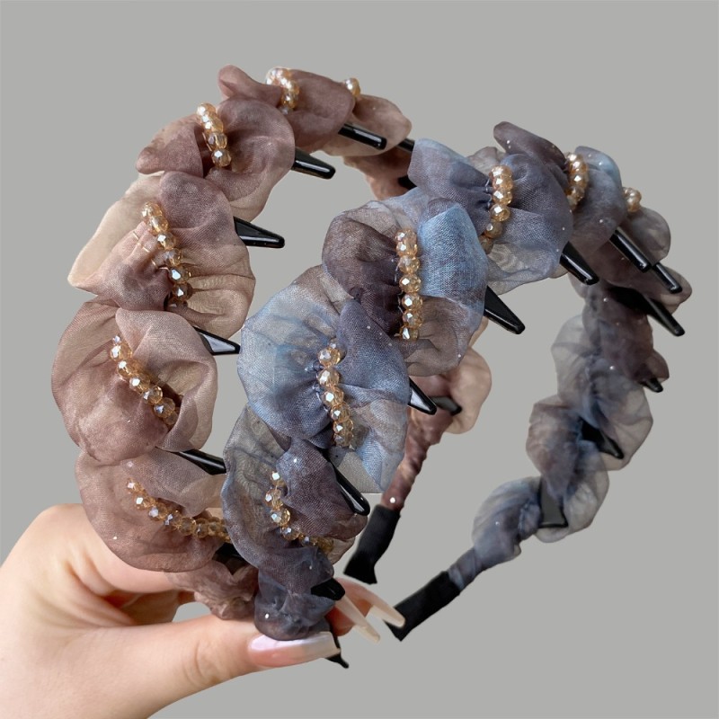 2pcs Tulle Beaded Teeth Headband Set, Fluffy High Volume Hair Hoop for Women, Face Headband, Non-Slip Hairband for Daily Wear, Elegant Fashion Hair Accessories for Casual, Party & Dating