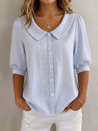 Elegant Striped Button Blouse | Classic Chic Long Sleeve Shirt For Women