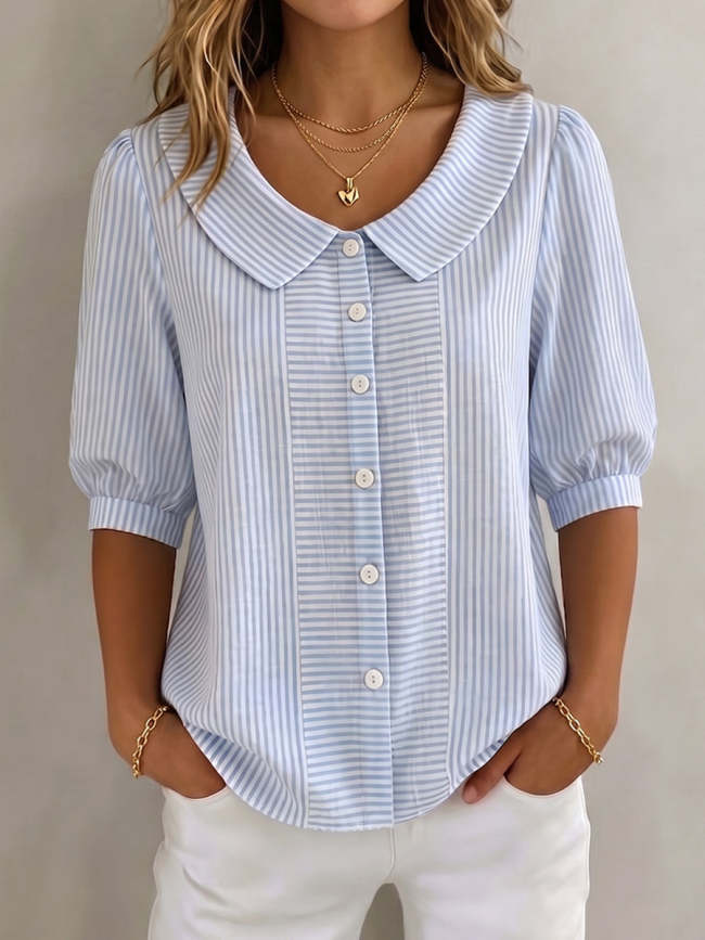 Elegant Striped Button Blouse | Classic Chic Long Sleeve Shirt For Women