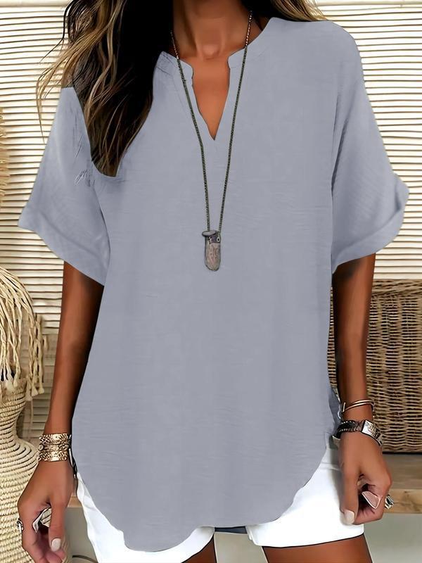 Soft Touch Notched Neck Blouse | Elegant Minimalist Long Sleeve Top