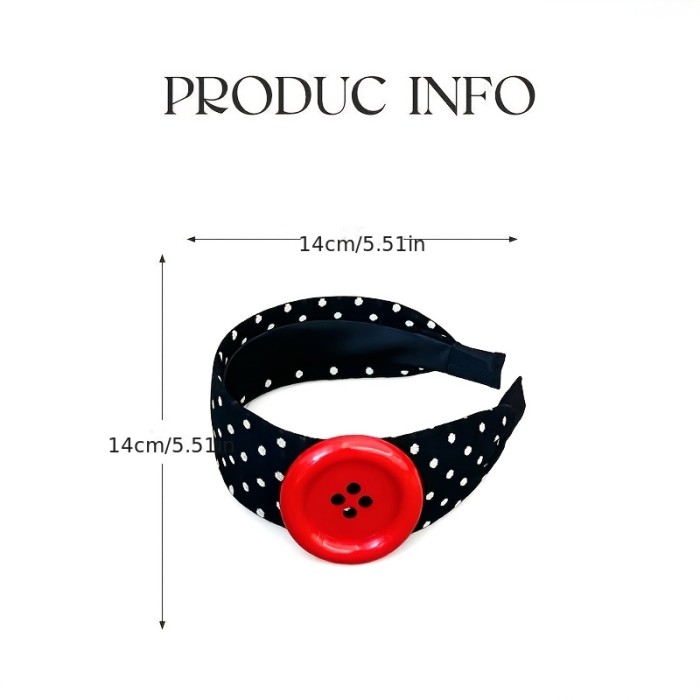 Vintage Polka Dot Wide-Brim Headband with Large Buttons, Headband for a Smaller Face and Higher Crown, Versatile for Daily Face Washing and Hair Styling, Perfect for Outings and Photoshoots