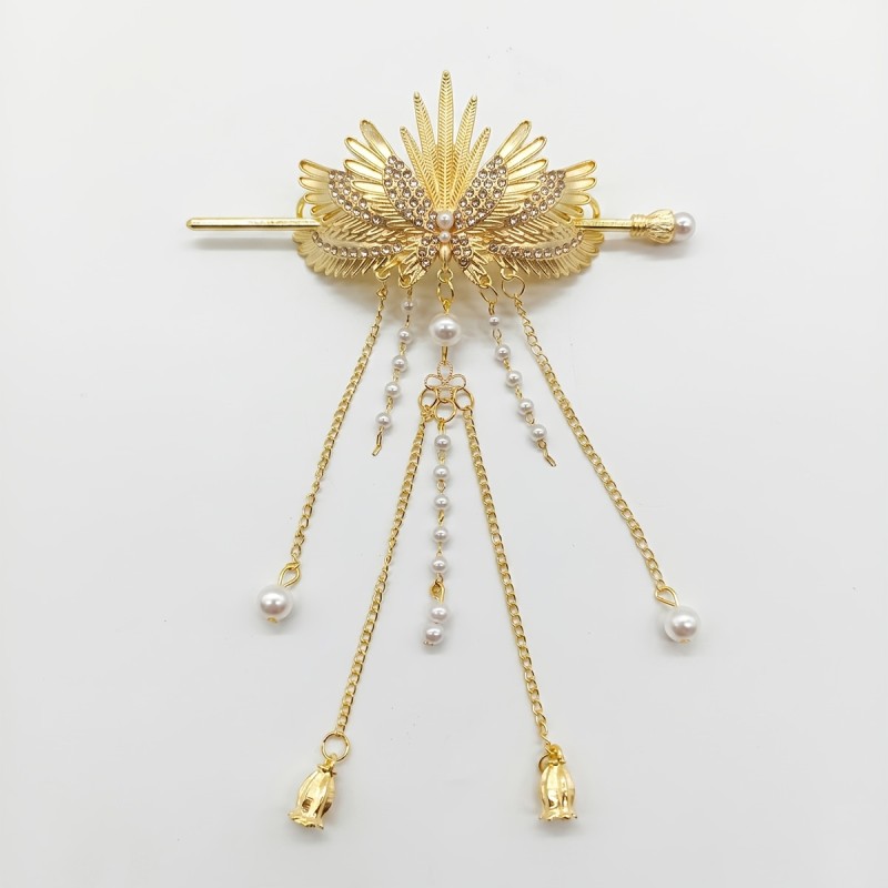 Ladies Traditional Chinese Dress Angel Wings Hairpin, Elegant Metal Hairpins with Dangling Chains And Beads, Stylish And Elegant for Everyday Parties And Commutes, a Great Gift for Family And Friends