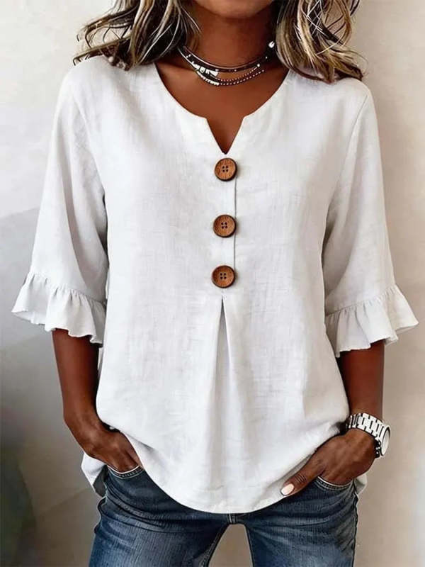 Ruffle-Sleeve Linen Blouse