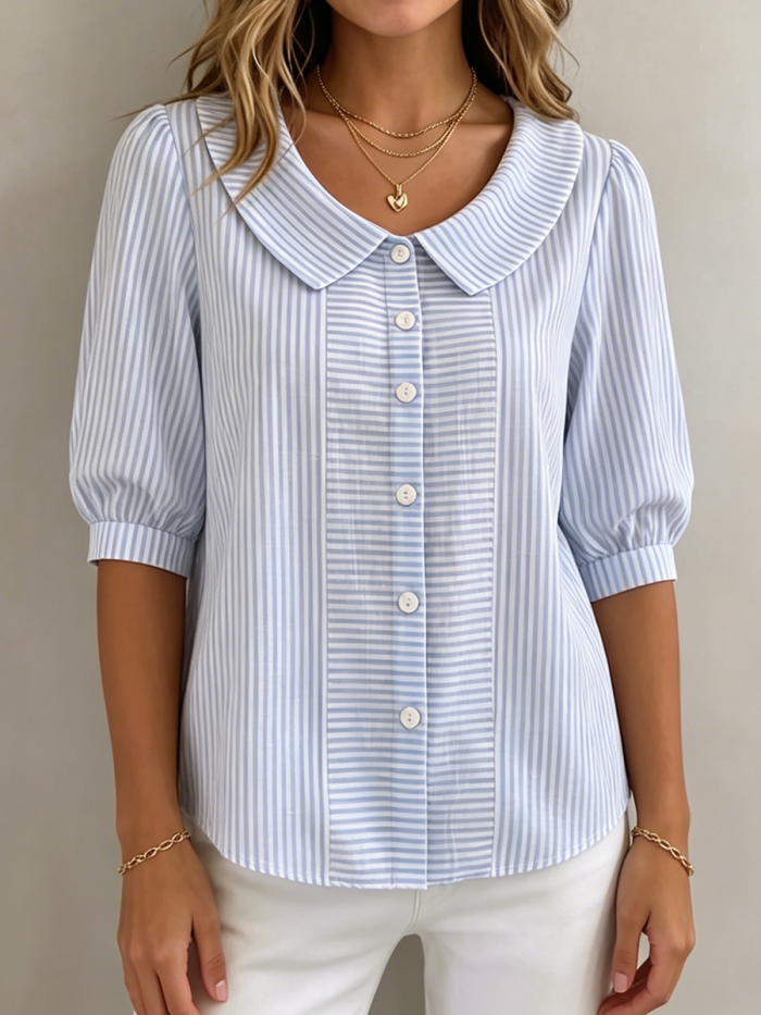 Elegant Striped Button Blouse | Classic Chic Long Sleeve Shirt For Women