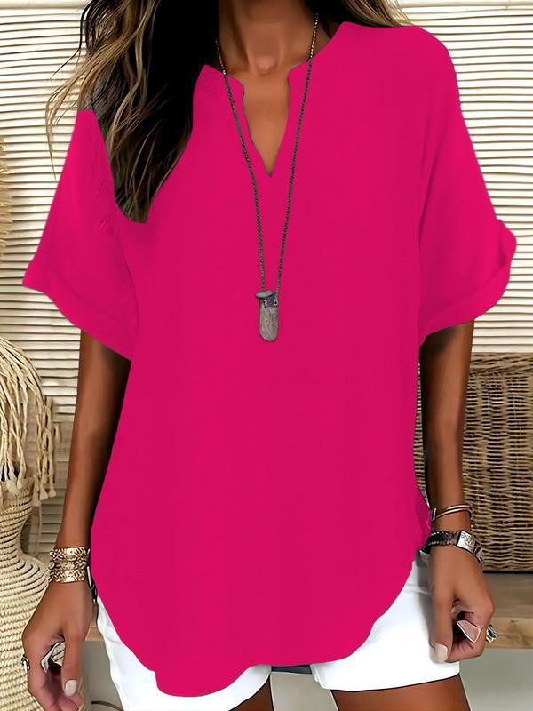 Soft Touch Notched Neck Blouse | Elegant Minimalist Long Sleeve Top