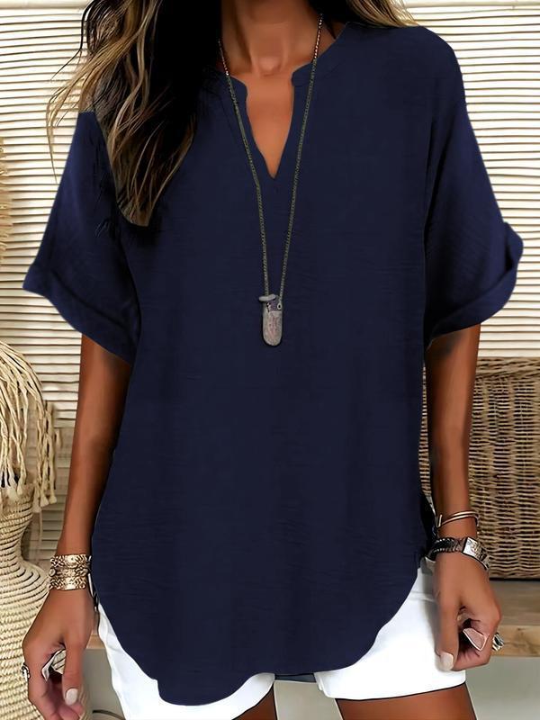 Soft Touch Notched Neck Blouse | Elegant Minimalist Long Sleeve Top