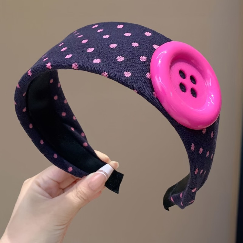 Vintage Polka Dot Wide-Brim Headband with Large Buttons, Headband for a Smaller Face and Higher Crown, Versatile for Daily Face Washing and Hair Styling, Perfect for Outings and Photoshoots