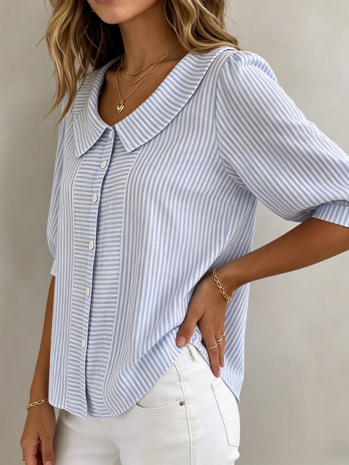 Elegant Striped Button Blouse | Classic Chic Long Sleeve Shirt For Women