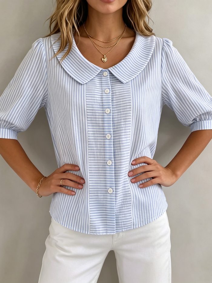 Elegant Striped Button Blouse | Classic Chic Long Sleeve Shirt For Women