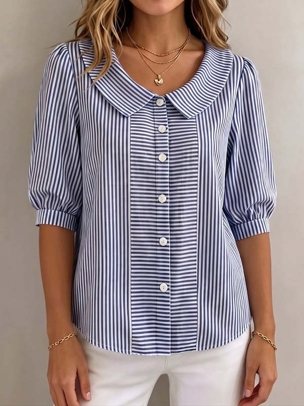 Elegant Striped Button Blouse | Classic Chic Long Sleeve Shirt For Women
