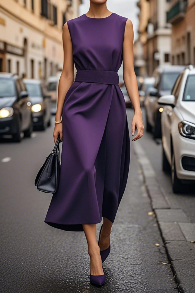 Women's Elegant Solid Color Waist Dress