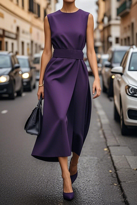 Women's Elegant Solid Color Waist Dress