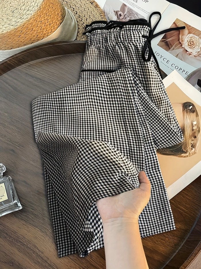 Elegant Direction Plaid Wide-Leg Pants