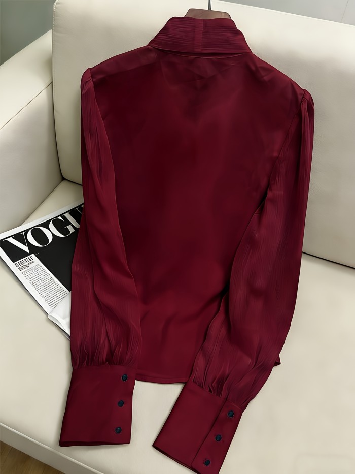 New Elegant High-Quality Women'S Chiffon Shirt with Mesh Sleeves And a Tie Design at The Neckline, Perfect for Commuting