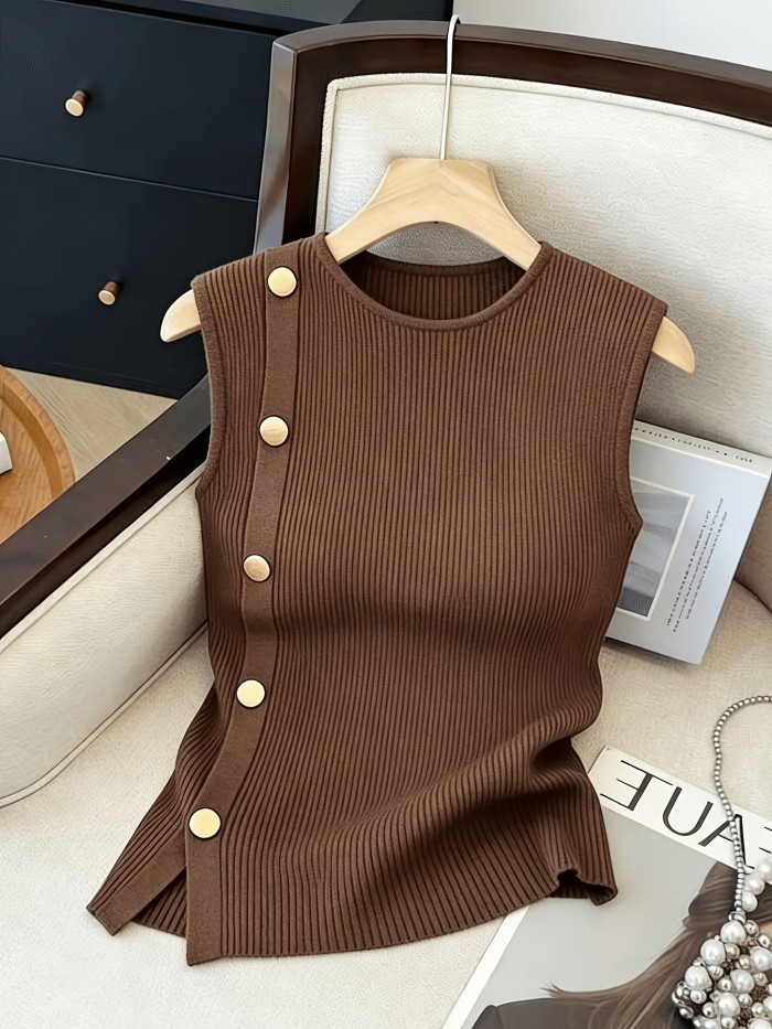 Women's Sleeveless Top with Metallic Button Accents, Simple and Elegant, Suitable for Commuting, Business Casual, and Office Wear. Perfect for Parties, New Year Gatherings, St. Patrick's Day, Easter, Summer Parties, Beach Vacations, Summer Outings