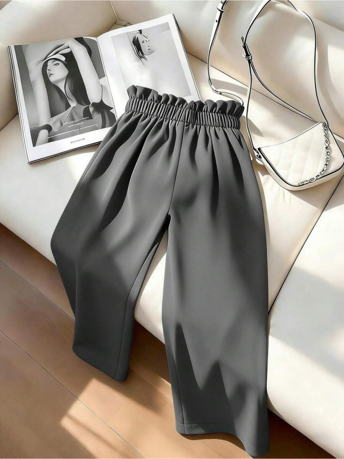 Women'S High-Waisted Buttoned Pleated Wide-Leg Pants Elegant Versatile Beautiful for Work, Dates, Parties, Daily Wear New Spring\u002FAutumn Collection