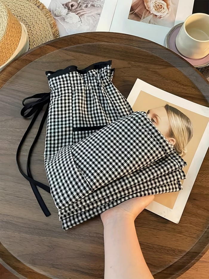 Elegant Direction Plaid Wide-Leg Pants