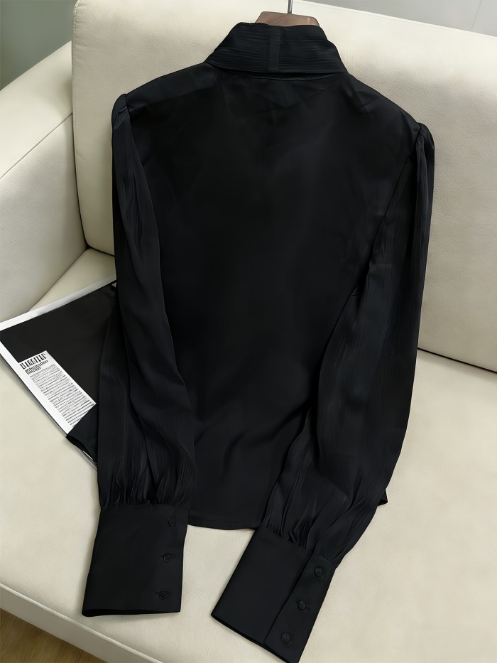 New Elegant High-Quality Women'S Chiffon Shirt with Mesh Sleeves And a Tie Design at The Neckline, Perfect for Commuting
