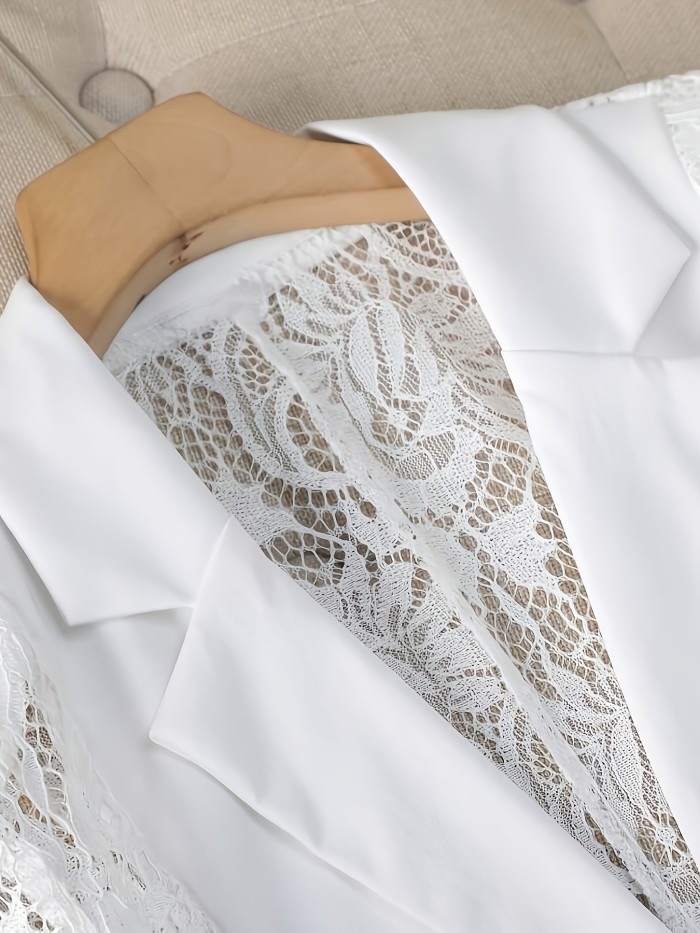 Women's Blazer, Thin Patchwork Lace Lightweight, Casual Office Wear, 3\u002F4 Sleeve