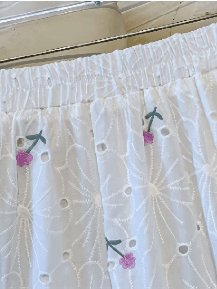 Embroidered Floral A-Line Skirt, High-Waisted, Small, Fresh and Clean Style