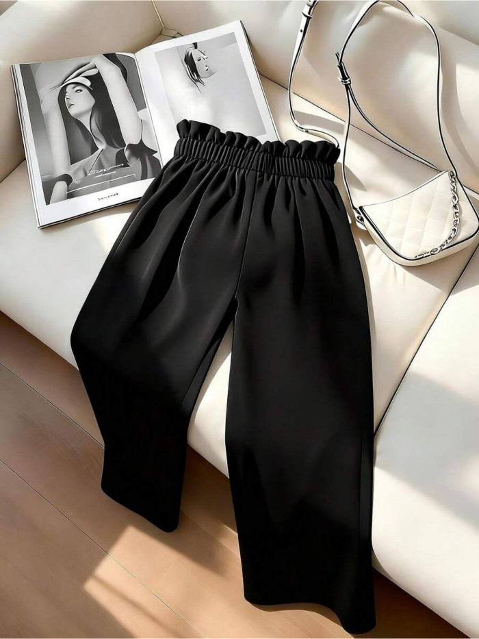 Women'S High-Waisted Buttoned Pleated Wide-Leg Pants Elegant Versatile Beautiful for Work, Dates, Parties, Daily Wear New Spring\u002FAutumn Collection