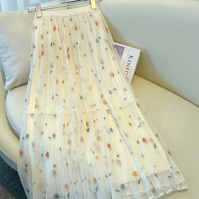 Pleated Mid-Length Women'S Skirt 2026 New Versatile A-Line Skirt Women'S Flared Skirt