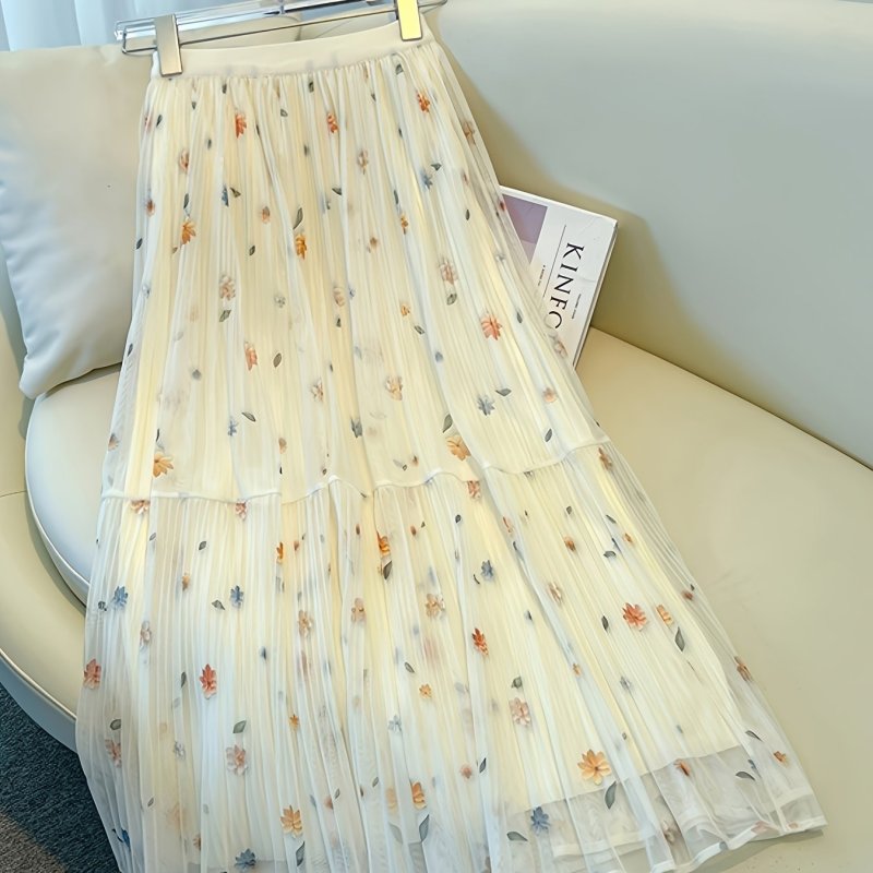 Pleated Mid-Length Women'S Skirt 2026 New Versatile A-Line Skirt Women'S Flared Skirt