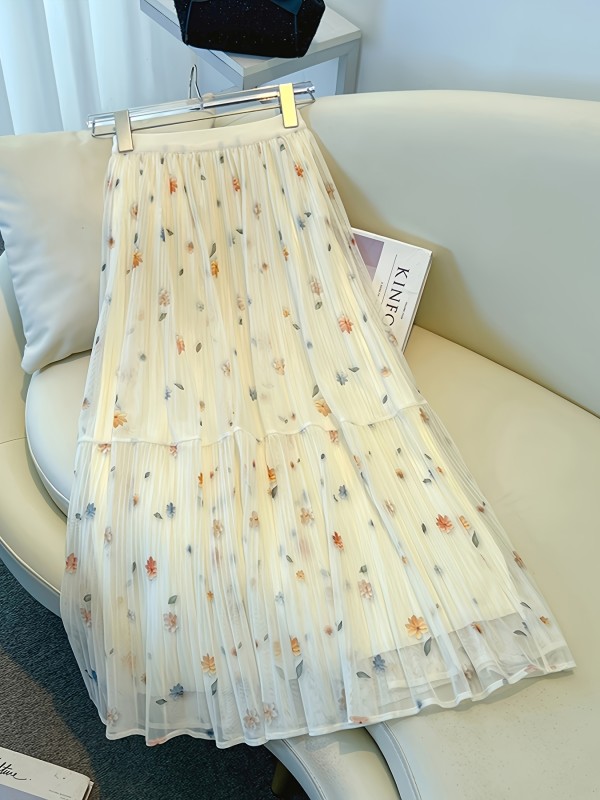 Pleated Mid-Length Women'S Skirt 2026 New Versatile A-Line Skirt Women'S Flared Skirt
