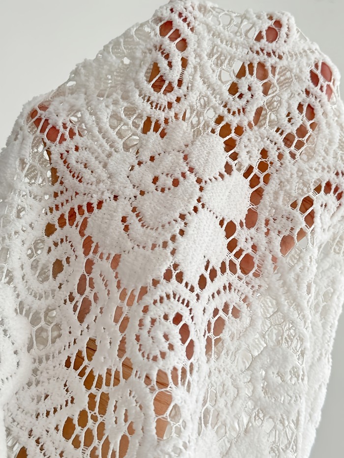 Wilderness Orienteering\u002FVacation Style Textured Lace Hollow Loose Solid Color Casual Pants\u002FHot Sexy High Waist Versatile Straight Leg Long Pants