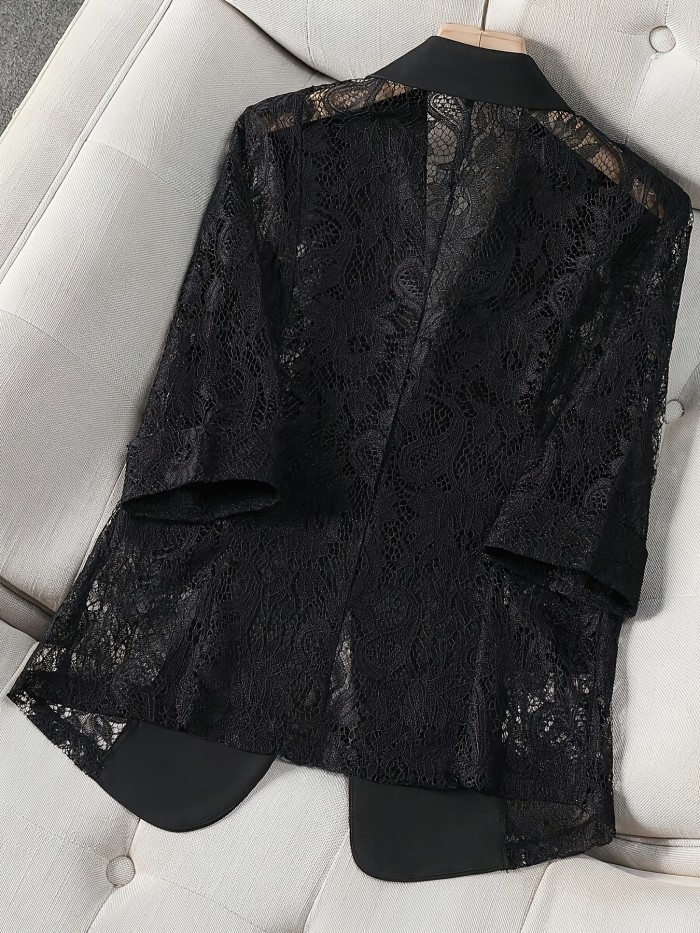 Women's Blazer, Thin Patchwork Lace Lightweight, Casual Office Wear, 3\u002F4 Sleeve
