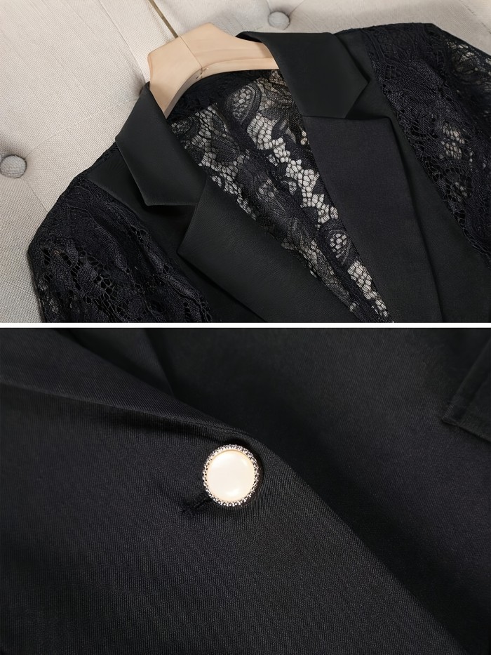 Women's Blazer, Thin Patchwork Lace Lightweight, Casual Office Wear, 3\u002F4 Sleeve