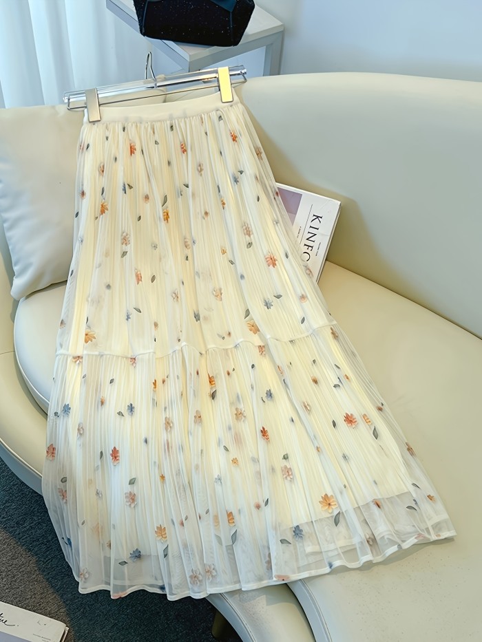 Pleated Mid-Length Women'S Skirt 2026 New Versatile A-Line Skirt Women'S Flared Skirt